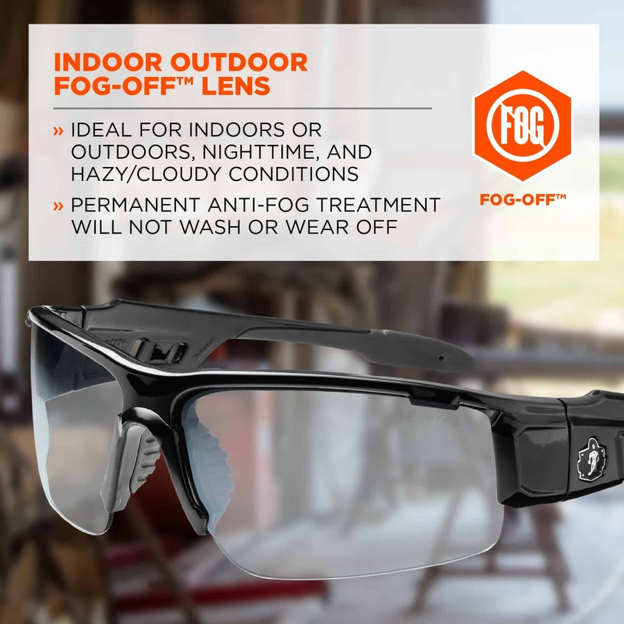 Ergodyne Dagr AF Clear Safety Glasses, Black Frame, Clear Lens, Scratch & Impact Resistant, Anti-Fog, Non-Slip, 1 Each