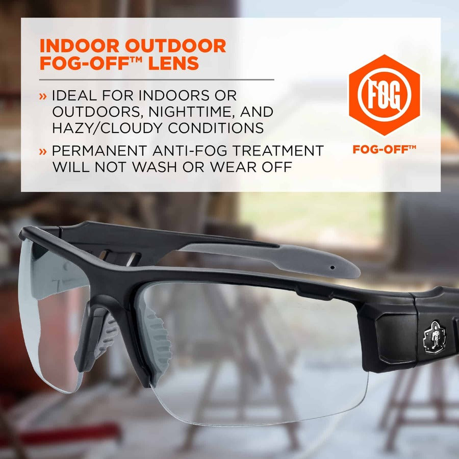 Ergodyne Dagr AF Clear Safety Glasses, Matte Black Frame, Scratch & Impact Resistant, Anti-fog, Non-slip, Comfortable, 1 Each