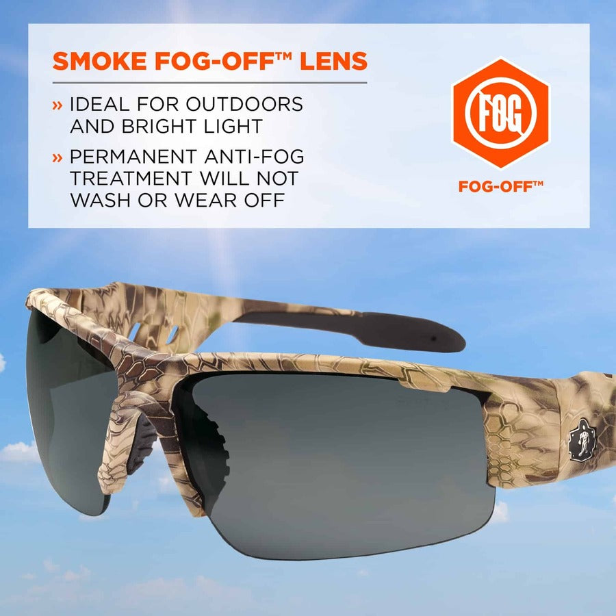 Ergodyne Dagr AF Smoke Safety Glasses, Kryptek Highlander Frame, Smoke Lens, Scratch & Impact Resistant, Anti-fog, Non-slip, 1 Each