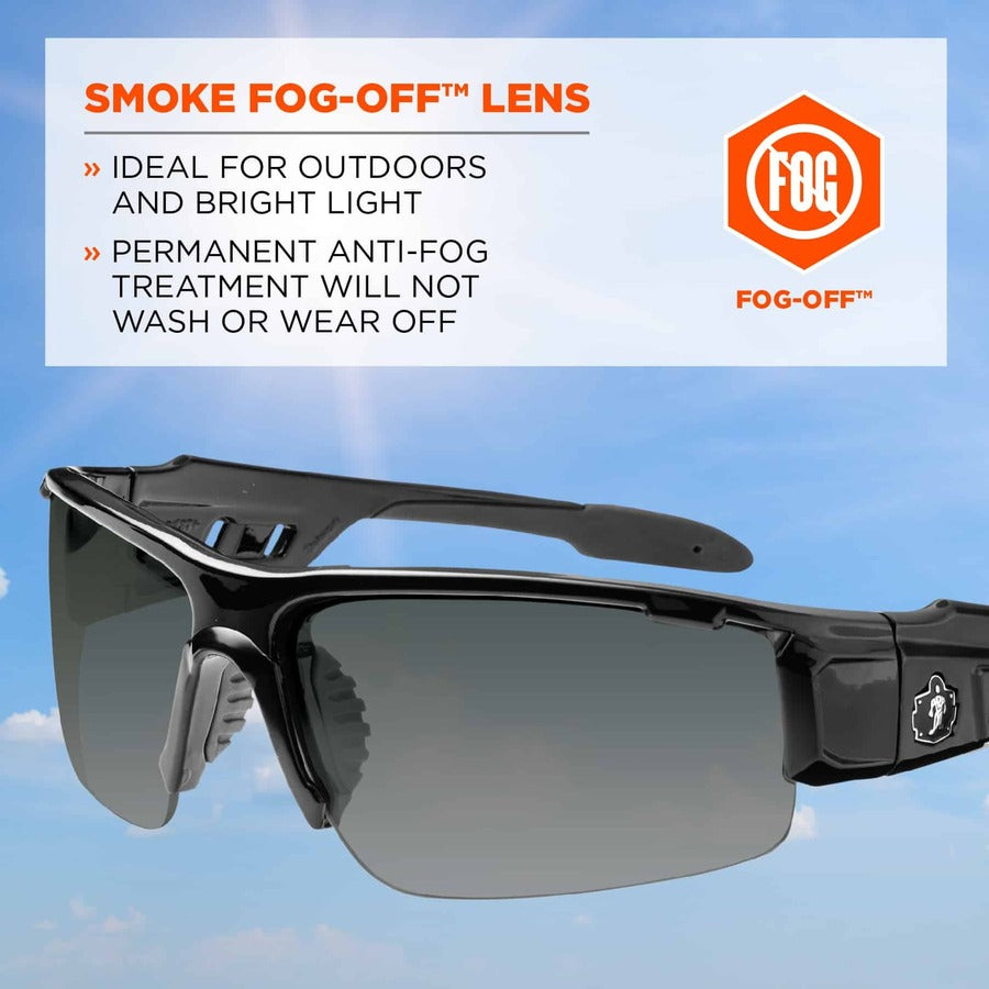 Ergodyne Dagr AF Smoke Safety Glasses, Black Frame, Smoke Lens, Anti-Fog, Scratch Resistant, Impact Resistant, Non-Slip, 1 Each