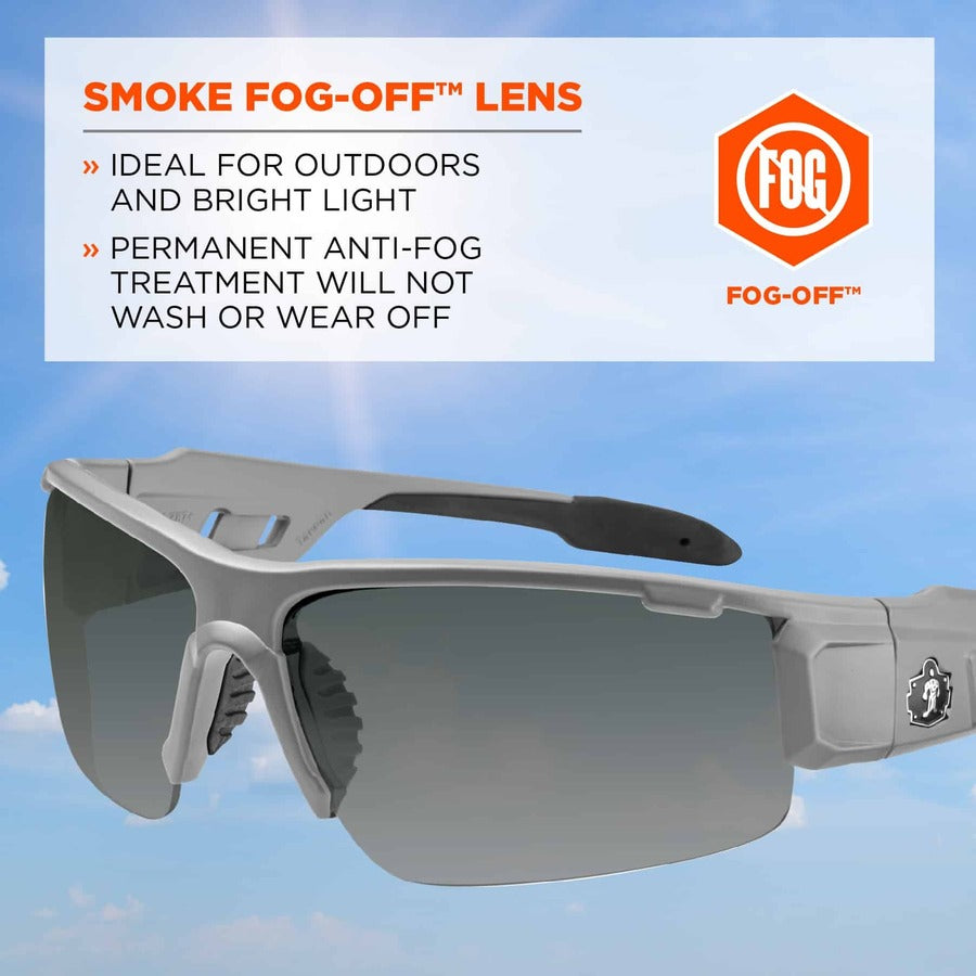Ergodyne Skullerz Dagr AF Smoke Safety Glasses, Matte Gray Frame, Smoke Lens, Anti-Fog, Scratch Resistant, Impact Resistant, Non-Slip, 1 Each