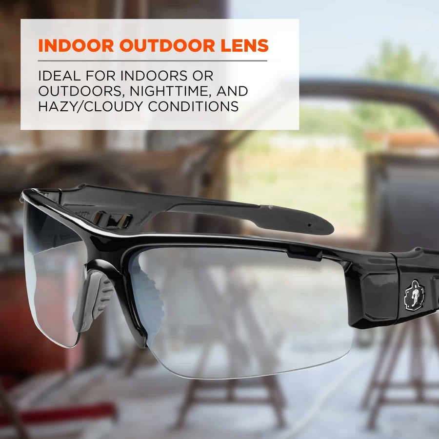 Ergodyne Skullerz Dagr In/Outdoor Safety Glasses, Black Frame, Scratch & Impact Resistant, Anti-glare, Flexible, 1 Each