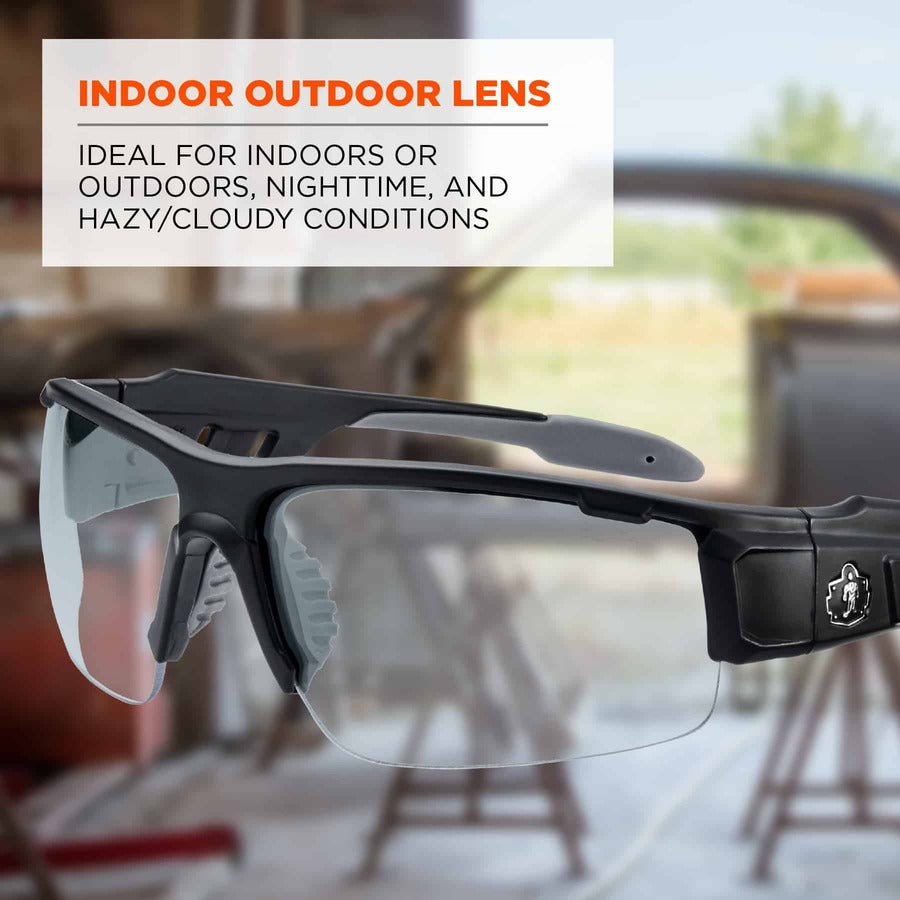 Ergodyne Skullerz Dagr In/Outdoor Safety Glasses, Matte Black Frame, Scratch & Impact Resistant, Anti-glare, Non-slip, Bendable, 1 Each