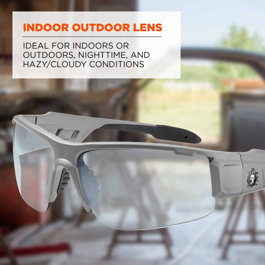 Ergodyne Skullerz Dagr In/Outdoor Safety Glasses, Matte Gray Frame, Scratch & Impact Resistant, Anti-glare, Non-slip, Comfortable, 1 Each
