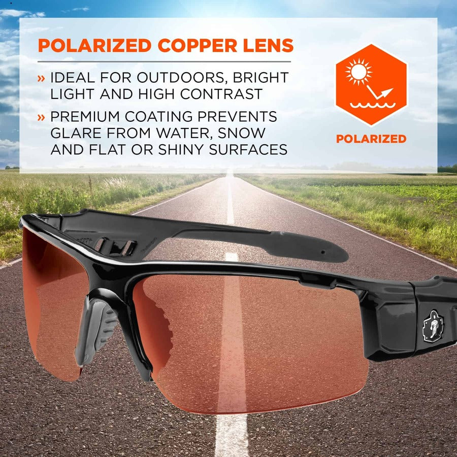 Ergodyne Dagr PZ Copper Safety Glasses, Polarized Copper Lens, Black Frame, Scratch Resistant, Impact Resistant, Anti-glare, Non-slip, Bendable, 1 Each