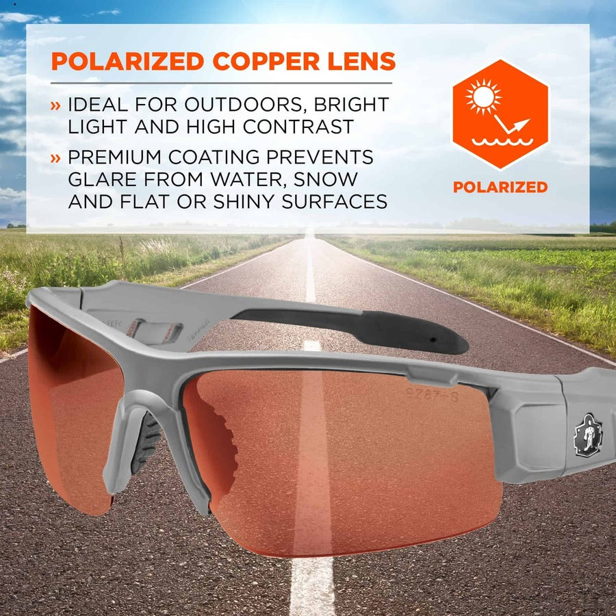 Ergodyne Dagr PZ Copper Safety Glasses, Polarized Copper Lens, Matte Gray Frame, Scratch Resistant, Impact Resistant, Anti-glare, Non-slip, Comfortable, 1 Each
