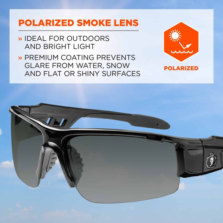 Ergodyne Dagr PZ Smoke Safety Glasses, Polarized, Black Frame, Scratch & Impact Resistant, Anti-glare, Non-slip, Shatter Resistant Lens, 1 Each