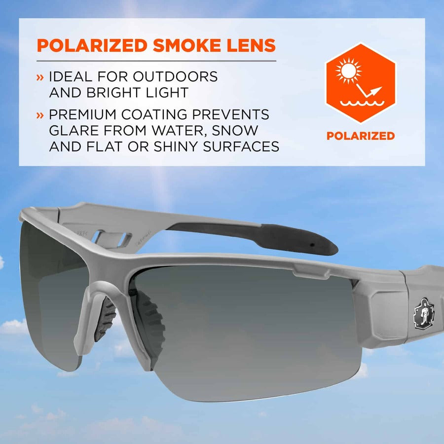 Ergodyne Dagr PZ Smoke Safety Glasses, Polarized Smoke Lens, Matte Gray Frame, Scratch Resistant, Impact Resistant, Anti-glare, Non-slip, Comfortable, 1 Each