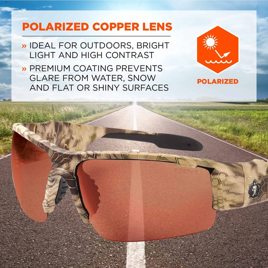 Ergodyne Skullerz Dagr PZ Copper Safety Glasses, Polarized Copper Lens, Kryptek Highlander Frame, Scratch Resistant, Impact Resistant, Anti-glare, 1 Each