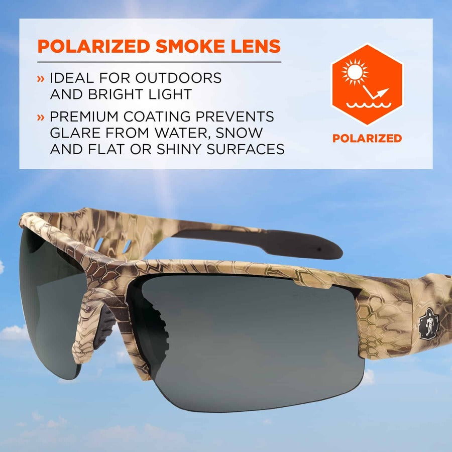 Ergodyne Dagr PZ Smoke Safety Glasses, Polarized, Scratch Resistant, Anti-glare, Impact Resistant, Kryptek Highlander Frame, 1 Each