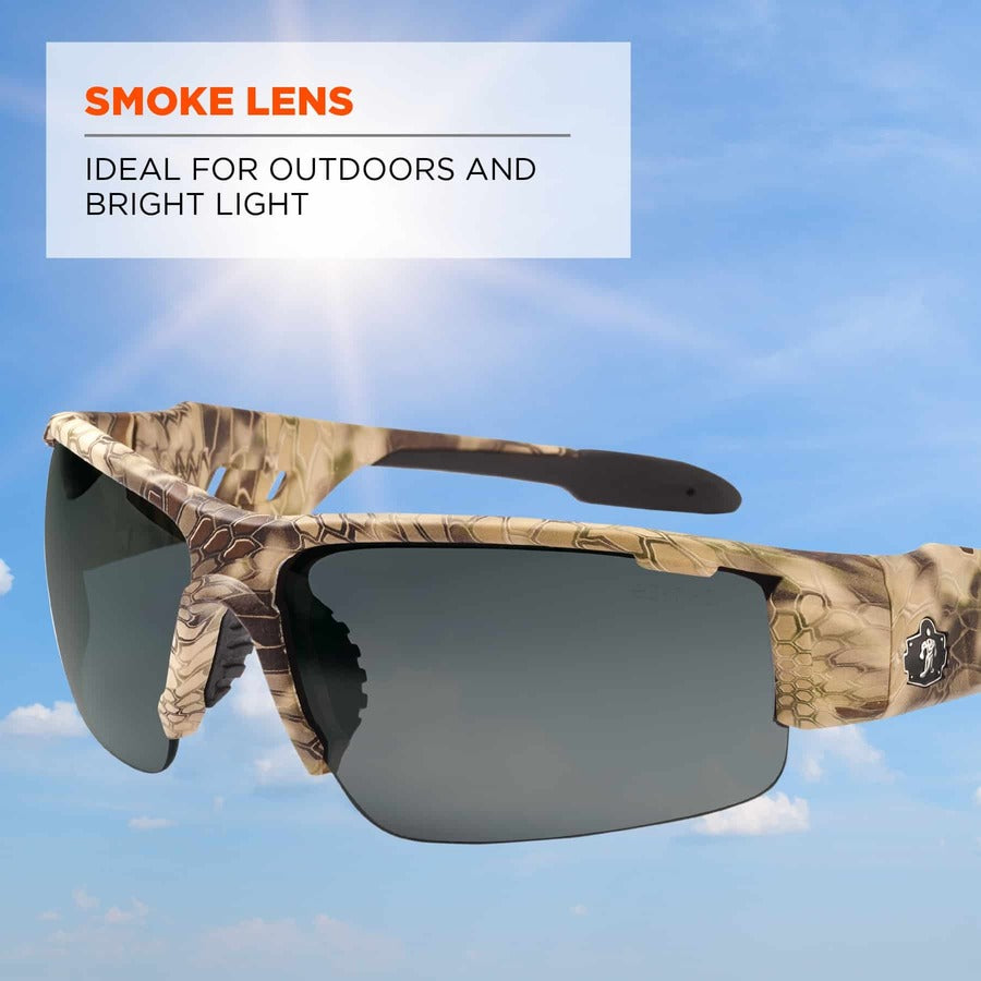 Ergodyne Dagr Smoke Lens Safety Glasses, Kryptek Highlander Frame, Polarized, Scratch & Impact Resistant, Anti-glare, Non-slip, 1 Each