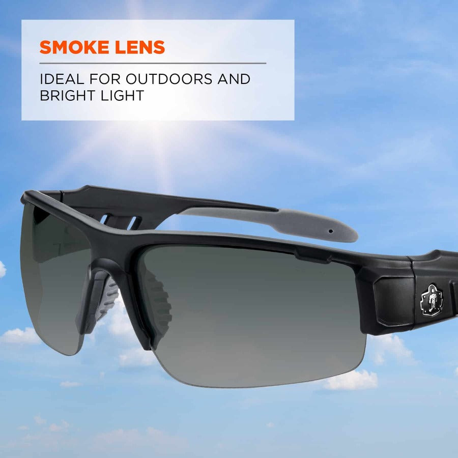 Ergodyne Skullerz Dagr Smoke Lens Safety Glasses, Matte Black Frame, Scratch & Impact Resistant, Anti-glare, Non-slip, 1 Each