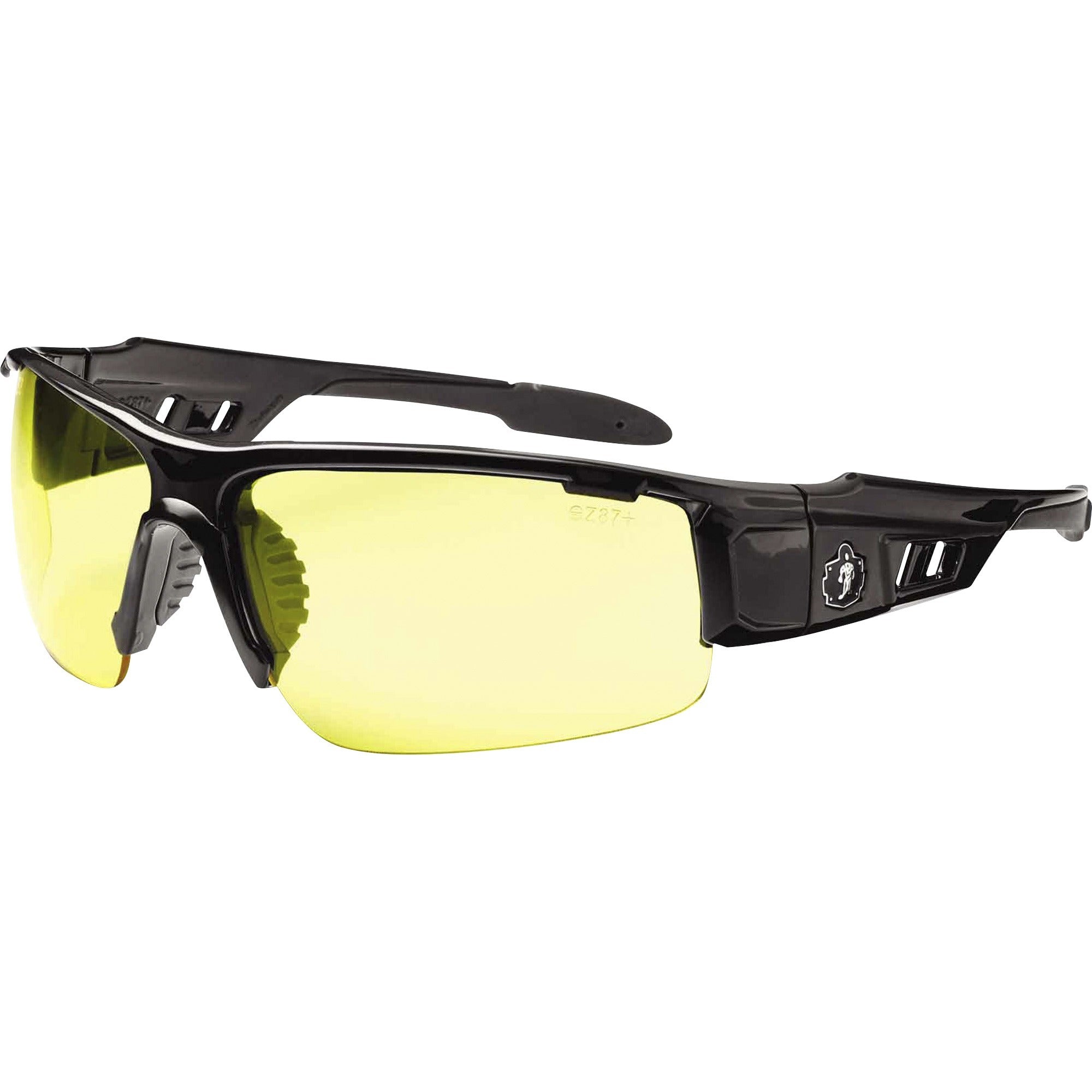 Ergodyne Dagr Smoke Lens Safety Glasses, Yellow Lens, Black Frame, Scratch Resistant, Impact Resistant, Anti-glare, Non-slip, Comfortable, 1 Each