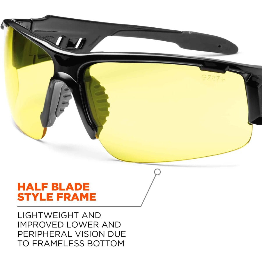 Ergodyne Dagr Smoke Lens Safety Glasses, Yellow Lens, Black Frame, Scratch Resistant, Impact Resistant, Anti-glare, Non-slip, Comfortable, 1 Each