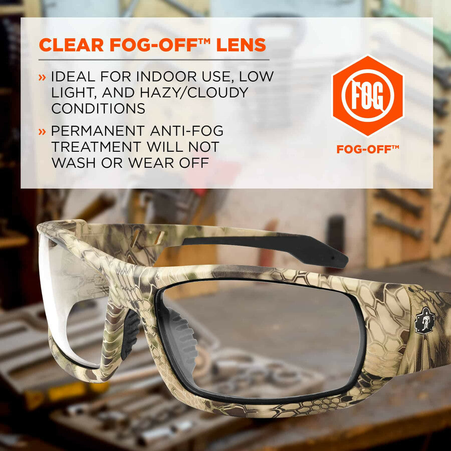 Ergodyne Skullerz Odin AF Clear Safety Glasses, Kryptek Highlander Frame, Anti-Fog, Scratch Resistant, Impact Resistant, 1 Each