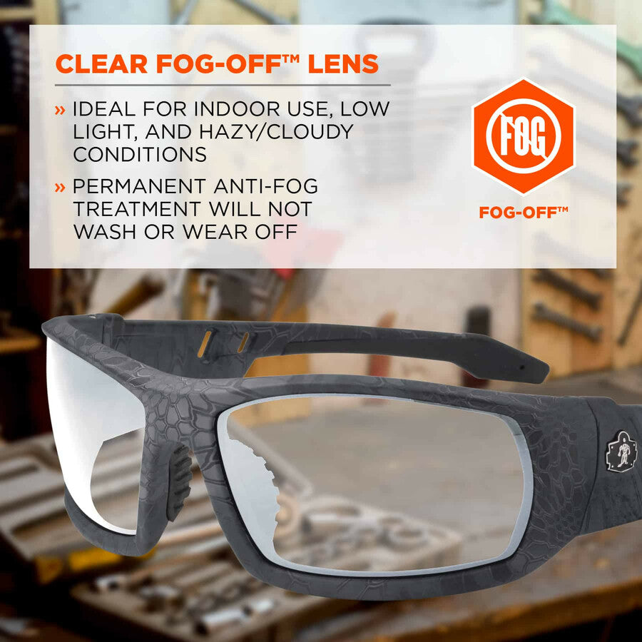 Ergodyne Odin AF Clear Safety Glasses, Kryptek Typhon Frame, Anti-Fog, Scratch Resistant, Impact Resistant, Comfortable, 1 Each