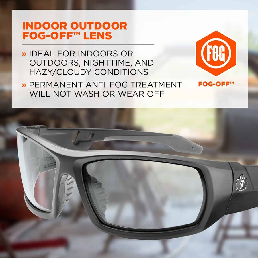 Ergodyne Odin In/Outdoor Safety Glasses, Matte Black Frame, Anti-fog, Scratch & Impact Resistant, Non-slip, Comfortable, 1 Each