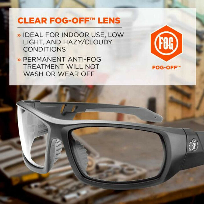Ergodyne Skullerz Odin AF Clear Safety Glasses, Matte Black Frame, Anti-Fog, Scratch Resistant, Impact Resistant, Comfortable Fit, 1 Each