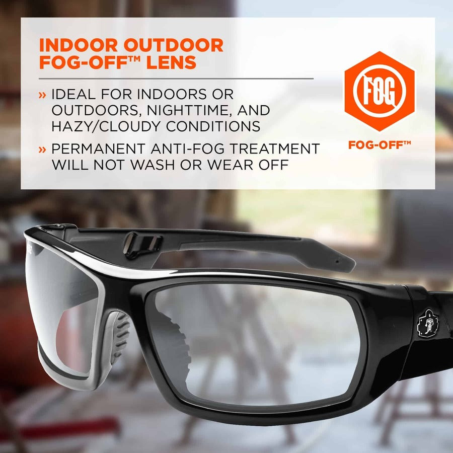 Ergodyne Skullerz Odin In/Outdoor Safety Glasses, Black Frame, Anti-Fog, Scratch & Impact Resistant, UV Protection, Non-Slip, 1 Each