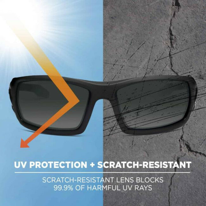 Ergodyne Skullerz Odin AF Smoke Safety Glasses, Matte Black Frame, Anti-Fog, Scratch & Impact Resistant, 1 Each