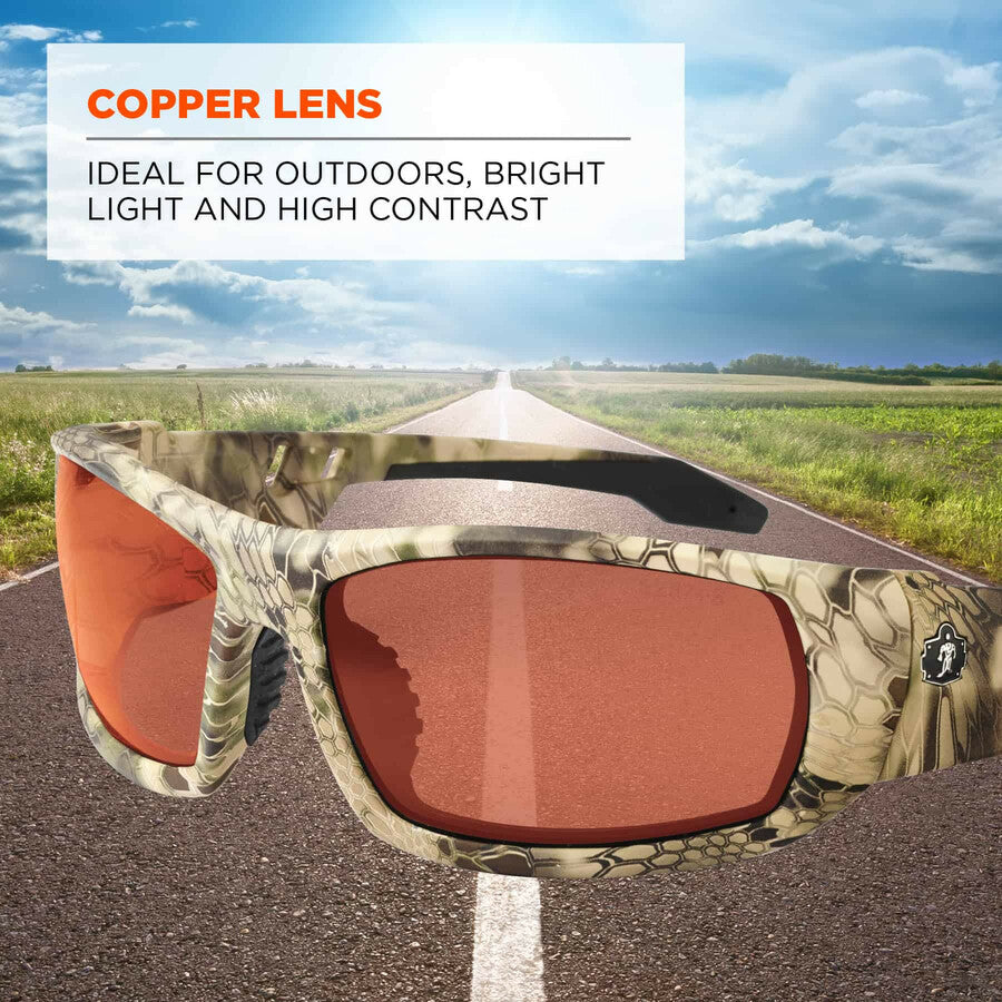 Ergodyne Skullerz Odin Safety Glasses, Copper Lens, Kryptek Highlander Frame, Scratch & Impact Resistant, 1 Each