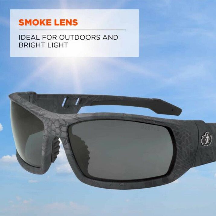 Ergodyne Skullerz Odin Smoke Lens Safety Glasses, Kryptek Typhon Frame, Scratch & Impact Resistant, Anti-glare, Non-slip, 1 Each