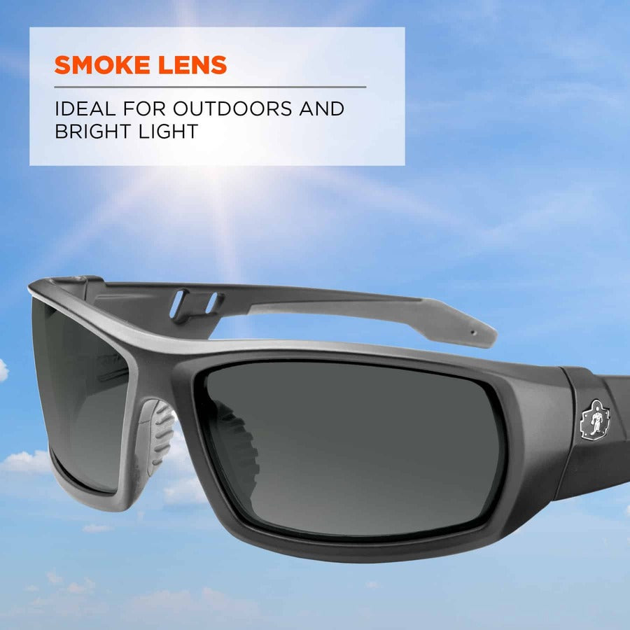 Ergodyne Skullerz Odin Smoke Lens Safety Glasses, Matte Black Frame, Scratch & Impact Resistant, Anti-glare, Non-slip, 1 Each