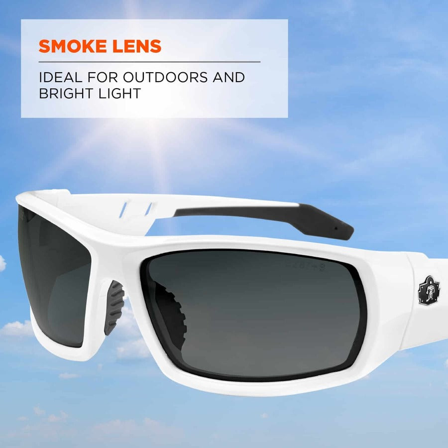Ergodyne Skullerz Odin Smoke Lens Safety Glasses, White Frame, Scratch & Impact Resistant, Anti-glare, Comfortable, 1 Each