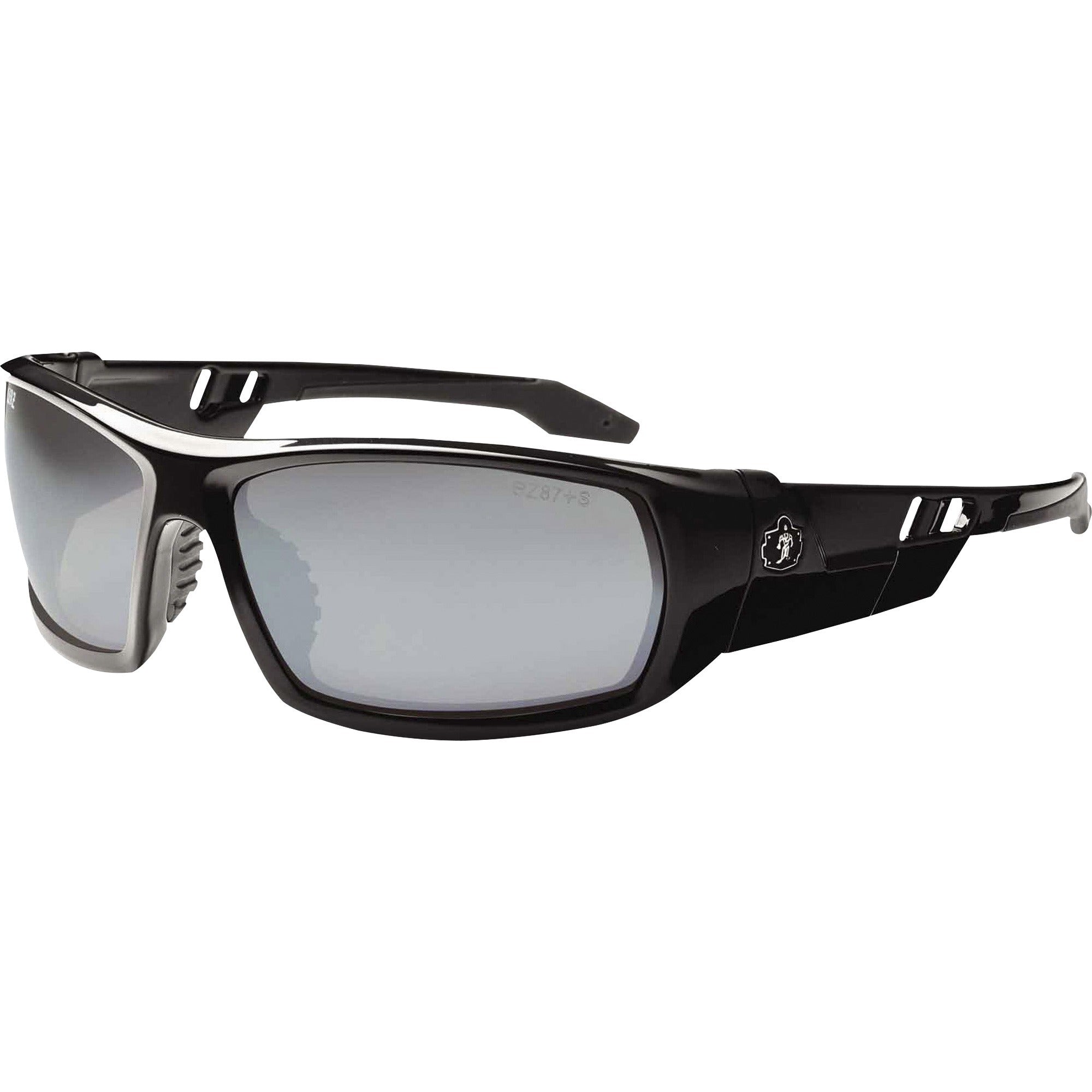 Ergodyne Skullerz ODIN Silver Mirror Safety Glasses, Black Frame, Scratch & Impact Resistant, Anti-glare, Non-slip, Bendable, 1 Each
