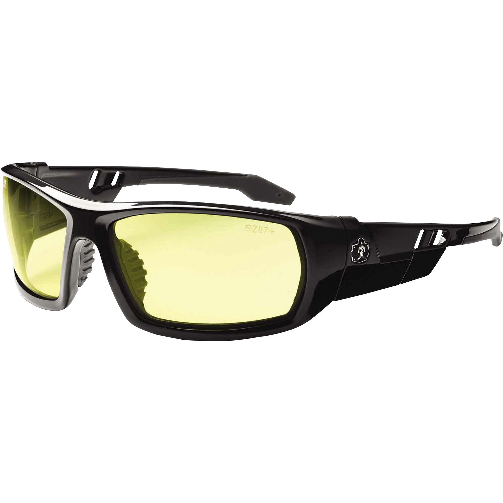 Ergodyne Skullerz Odin Safety Glasses, Yellow Lens, Black Frame, Scratch & Impact Resistant, Anti-glare, Non-slip, Bendable, 1 Each