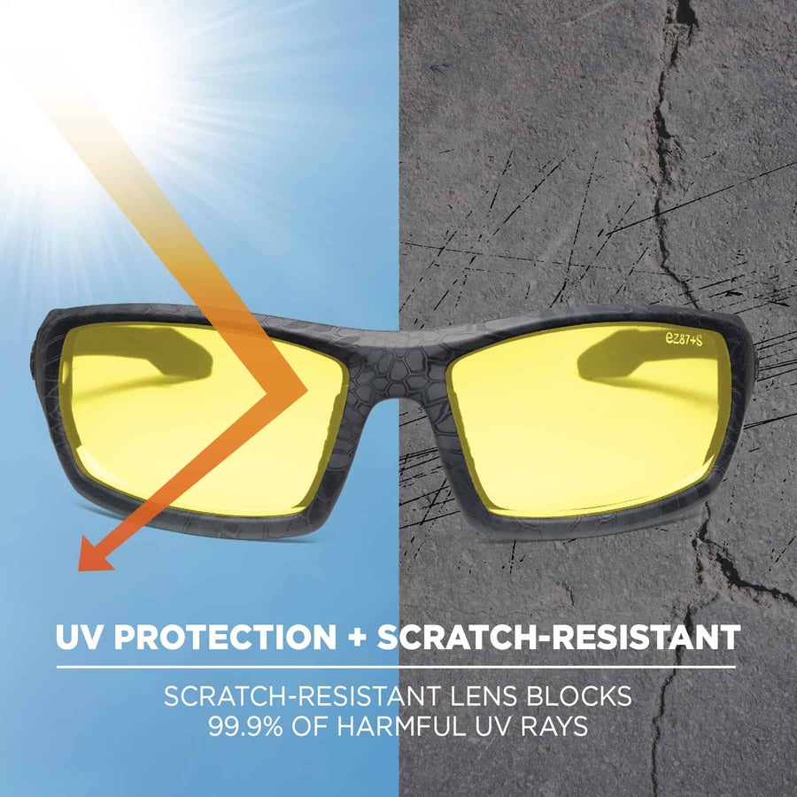 Ergodyne Skullerz Odin Safety Glasses, Yellow Lens, Kryptek Typhon Frame, Scratch & Impact Resistant, Anti-glare, Non-slip, 1 Each