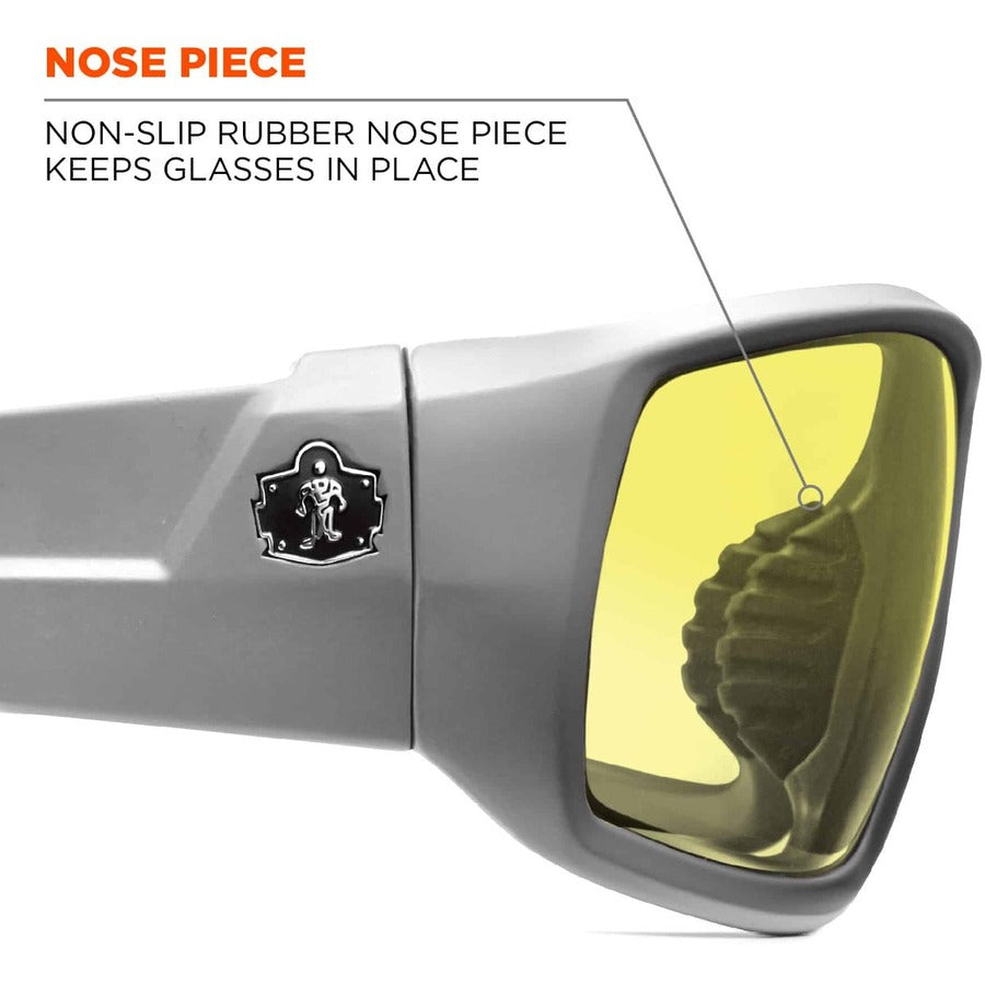 Ergodyne Skullerz Odin Safety Glasses, Yellow Lens, Matte Gray Frame, Scratch & Impact Resistant, Anti-glare, Non-slip, 1 Each