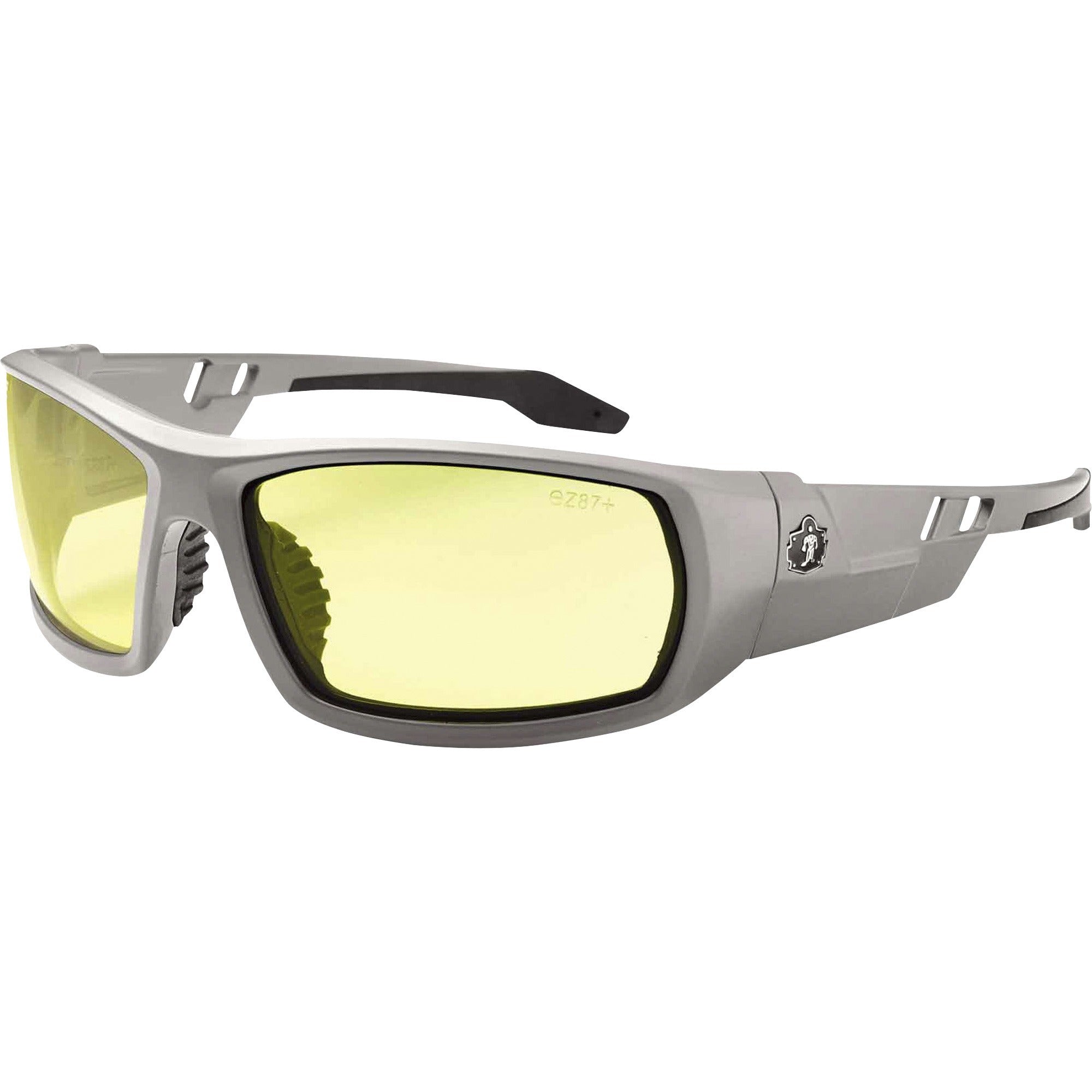 Ergodyne Skullerz Odin Safety Glasses, Yellow Lens, Matte Gray Frame, Scratch & Impact Resistant, Anti-glare, Non-slip, 1 Each