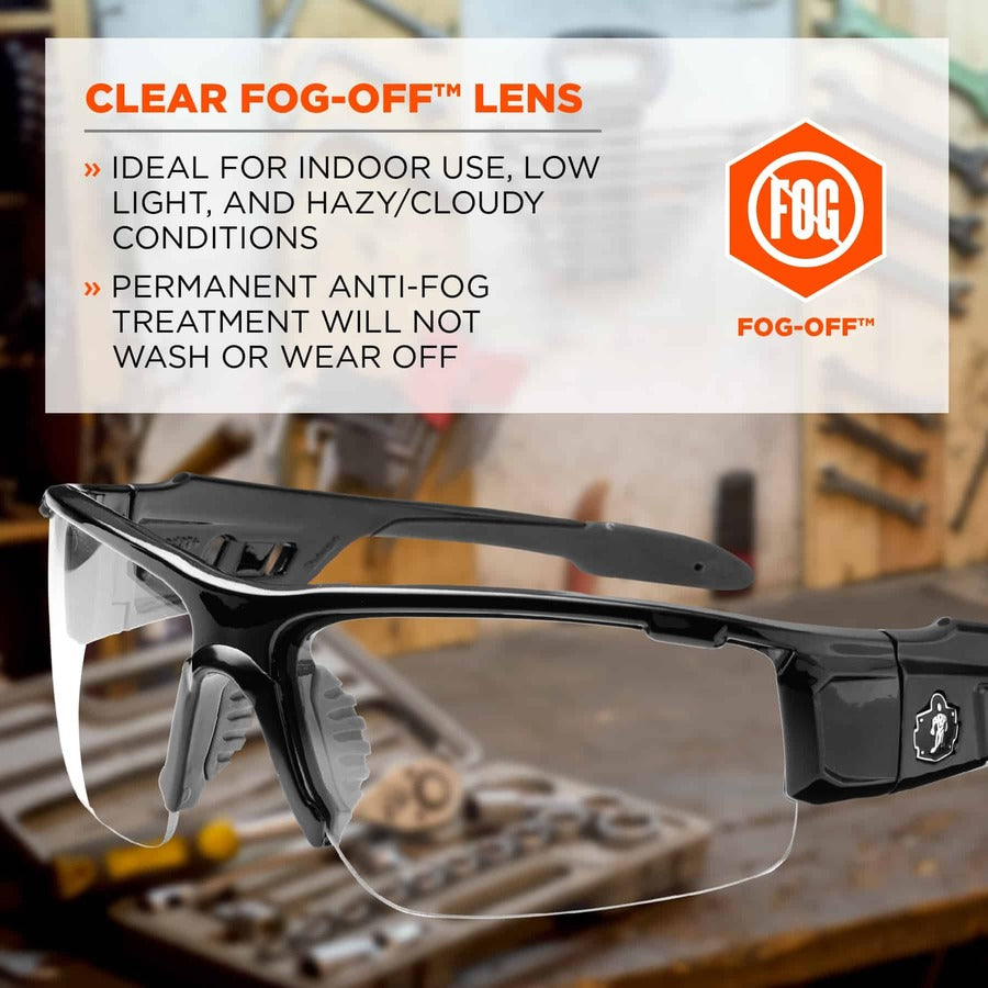 Ergodyne Dagr AF Clear Safety Glasses, Black Frame, Clear Lens, Scratch & Impact Resistant, Anti-Fog, Non-Slip, Comfortable, 1 Each