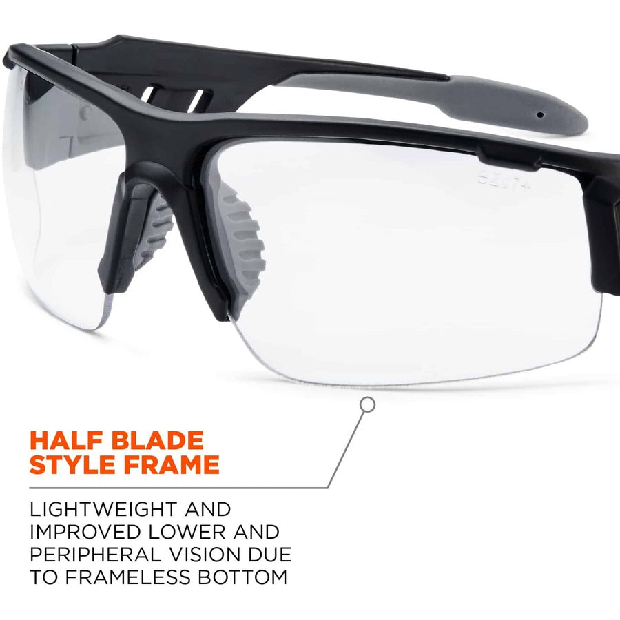Ergodyne Skullerz Dagr AF Clear Safety Glasses, Matte Black Frame, Anti-Fog, Scratch Resistant, Impact Resistant, 1 Each