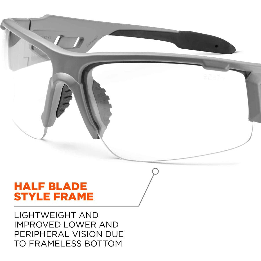 Ergodyne Dagr AF Clear Safety Glasses, Matte Gray Frame, Clear Lens, Scratch & Impact Resistant, Anti-fog, Non-slip, 1 Each