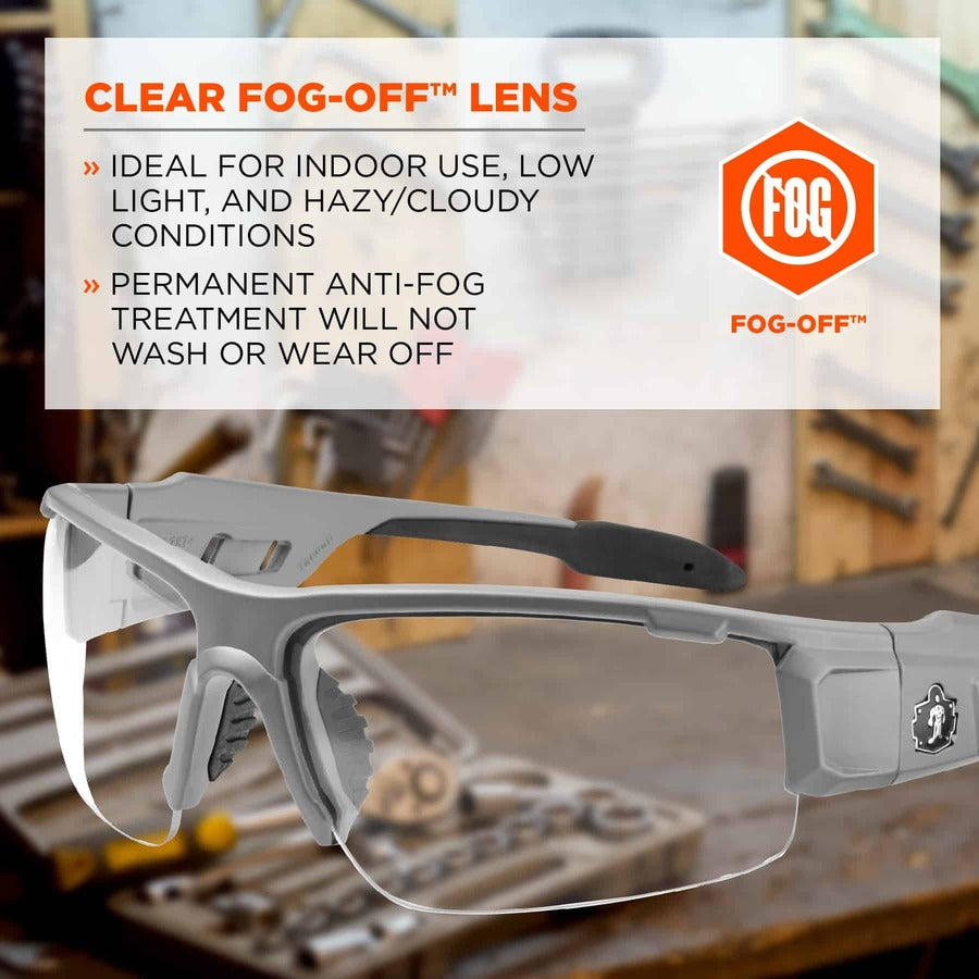 Ergodyne Dagr AF Clear Safety Glasses, Matte Gray Frame, Clear Lens, Scratch & Impact Resistant, Anti-fog, Non-slip, 1 Each
