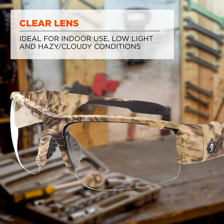 Ergodyne Skullerz Dagr Clear Lens Safety Glasses, Kryptek Highlander Frame, Scratch Resistant, Impact Resistant, Anti-glare, Non-slip, Bendable Frame, 1 Each