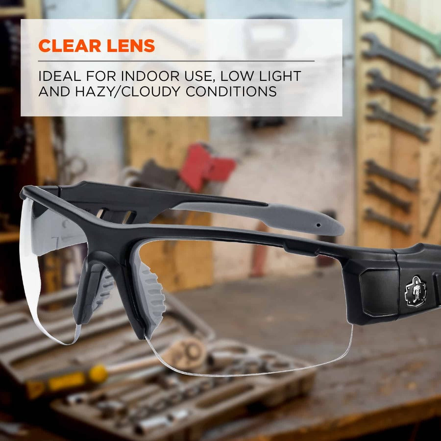 Ergodyne Skullerz Dagr Clear Lens Safety Glasses, Matte Black Frame, Scratch Resistant, Impact Resistant, Anti-glare, Comfortable, Non-slip, 1 Each