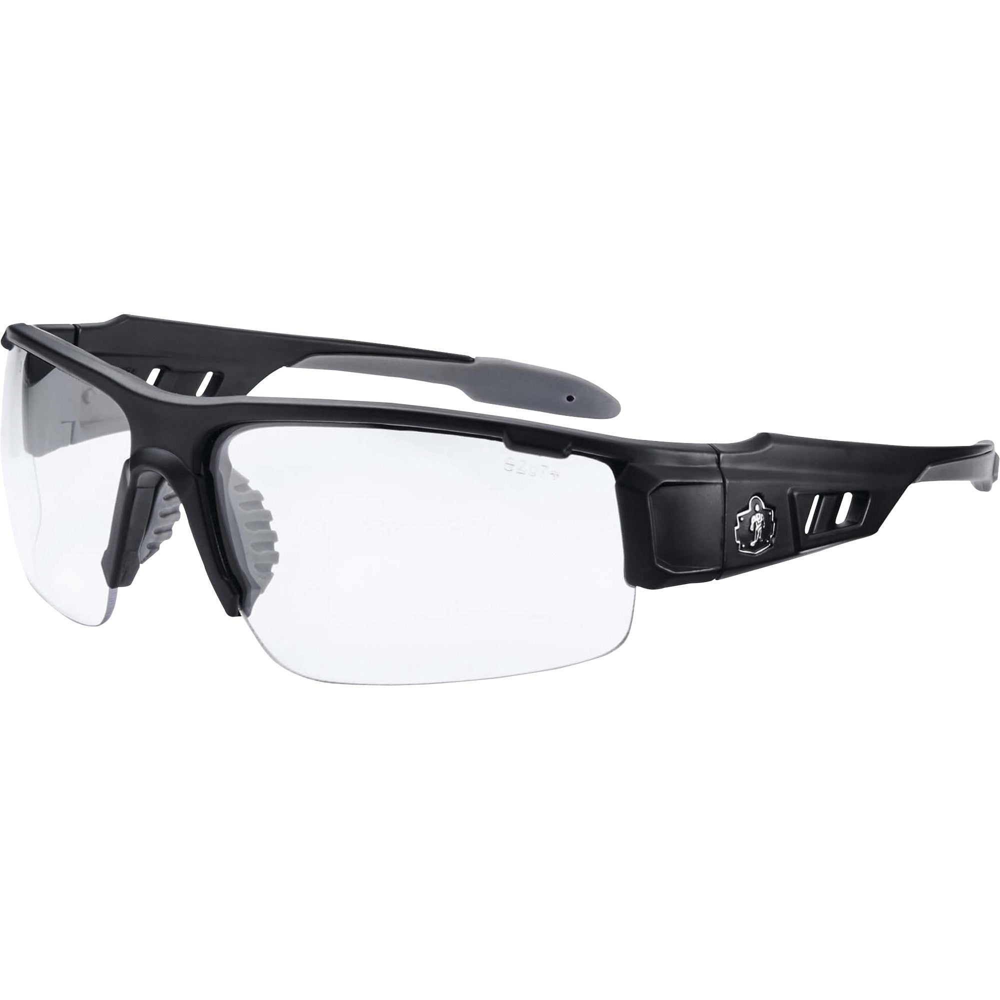 Ergodyne Skullerz Dagr Clear Lens Safety Glasses, Matte Black Frame, Scratch Resistant, Impact Resistant, Anti-glare, Comfortable, Non-slip, 1 Each