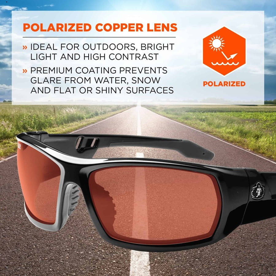 Ergodyne Skullerz ODIN-PZ Polarized Copper Safety Glasses, Black Frame, Scratch & Impact Resistant, Anti-glare, Non-slip, Bendable, 1 Each