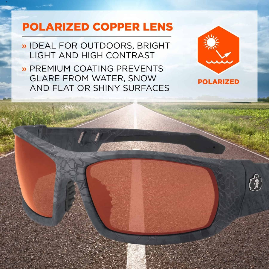 Ergodyne Skullerz ODIN-PZ Polarized Copper Safety Glasses, Kryptek Typhon Frame, Scratch & Impact Resistant, Anti-glare, Non-slip, 1 Each