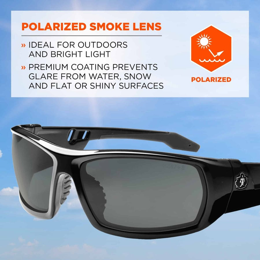Ergodyne Skullerz ODIN-PZ Polarized Smoke Safety Glasses, Black Frame, Scratch & Impact Resistant, Anti-glare, Non-slip, Comfortable, 1 Each