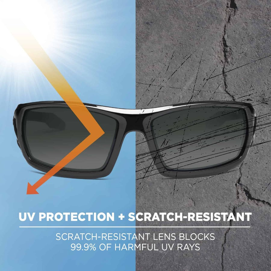 Ergodyne Skullerz ODIN-PZ Polarized Smoke Safety Glasses, Black Frame, Scratch & Impact Resistant, Anti-glare, Non-slip, Comfortable, 1 Each