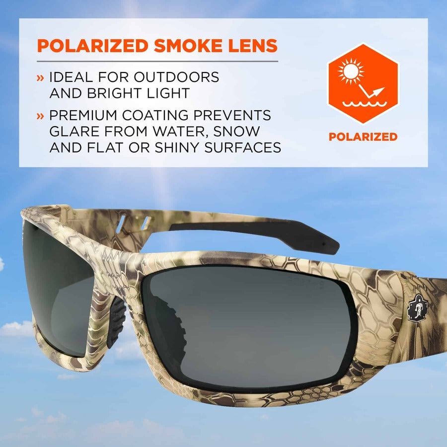 Ergodyne Skullerz ODIN-PZ Polarized Smoke Safety Glasses, Kryptek Highlander Frame, 1 Each
