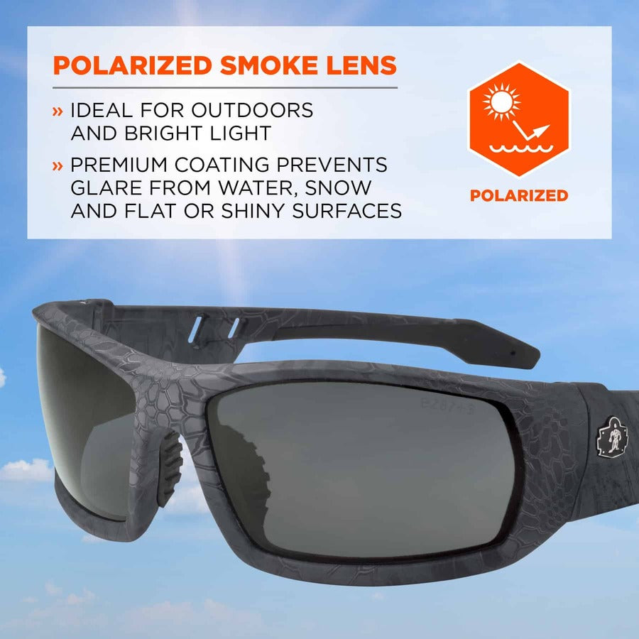 Ergodyne Skullerz ODIN-PZ Polarized Smoke Safety Glasses, Kryptek Typhon Frame, 1 Each