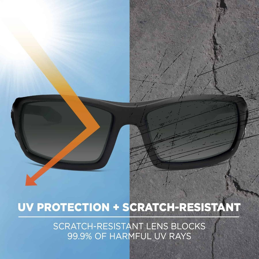 Ergodyne Skullerz ODIN-PZ Polarized Smoke Safety Glasses, Matte Black Frame, Scratch & Impact Resistant, Anti-glare, Non-slip, 1 Each
