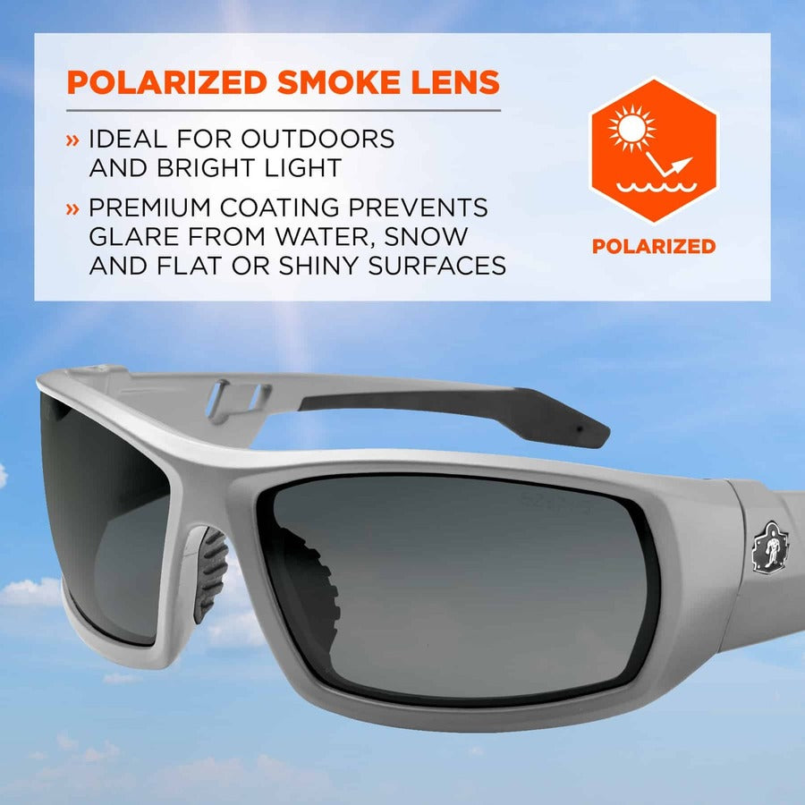Ergodyne Skullerz ODIN-PZ Polarized Smoke Safety Glasses, Matte Gray Frame, Scratch & Impact Resistant, Anti-glare, Non-slip, 1 Each