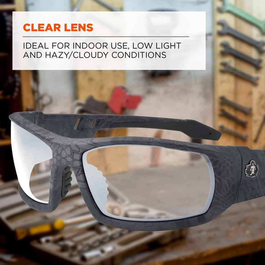 Ergodyne Odin Clear Lens Safety Glasses, Kryptek Typhon Frame, Scratch & Impact Resistant, Anti-glare, Non-slip, Comfortable, 1 Each