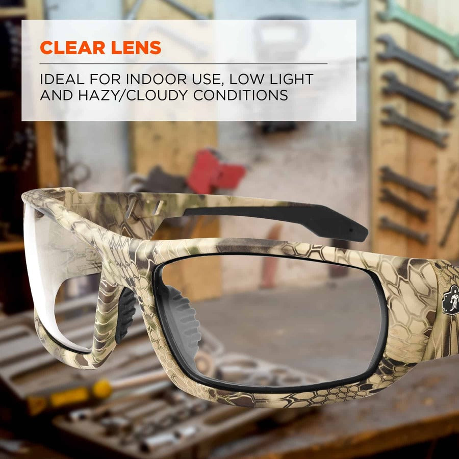 Ergodyne Skullerz Odin Clear Lens Safety Glasses, Kryptek Highlander Frame, Scratch & Impact Resistant, Anti-glare, Non-slip, 1 Each